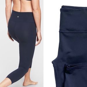 Athleta High Rise Chaturanga Capri Small Navy Blue Womens Crop Leggings Cropped